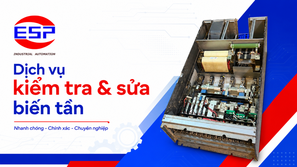 Kỹ thuật viên kiểm tra sửa biến tần tại TPHCM cho nhà máy