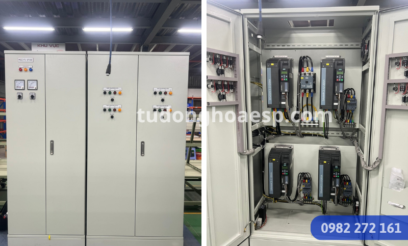 Sơ đồ tủ PLC Siemens điều khiển quạt hút bụi công nghiệp gồm PLC biến tần HMI và cảm biến